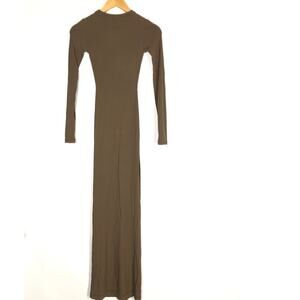 SKIMS Soft Lounge Dress Ribbed Crew Neck Long Sleeve Maxi Oxide Brown NWT XXS